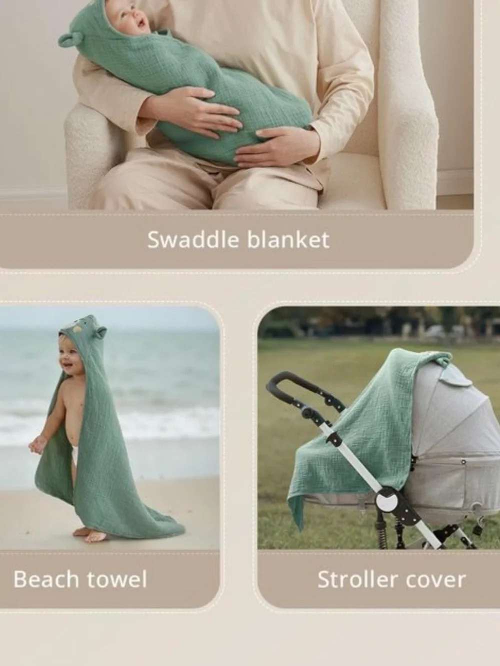 Blissful Diary Organic Cotton Muslin Baby Hooded Towel NIB